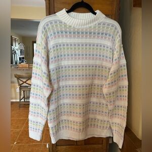 Vintage 80s Alicia Pastel Rainbow Grid Knit Sweater